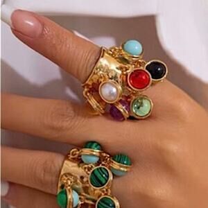 Gold Multicolor Charm Statement Ring